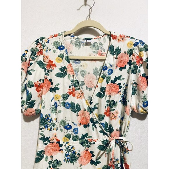 Old Navy Wrap Dress Womens Large Floral Puffy Sleeve Mini Cottagecore Picnic - Picture 3 of 7